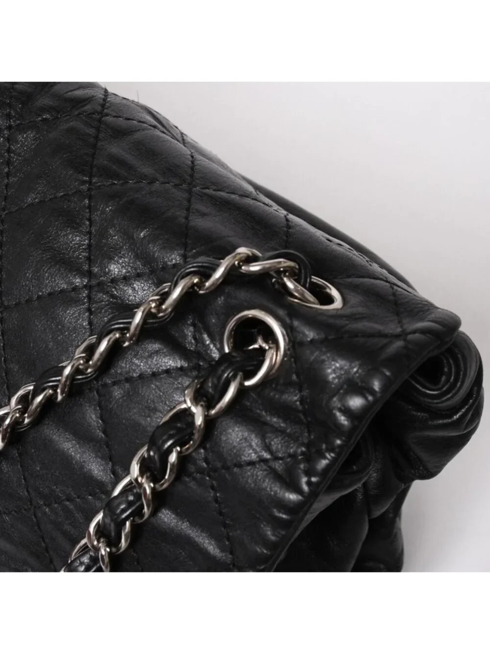 Chanel S Flap Chain Shoulder Bag CC Logo Calfskin Black Silver